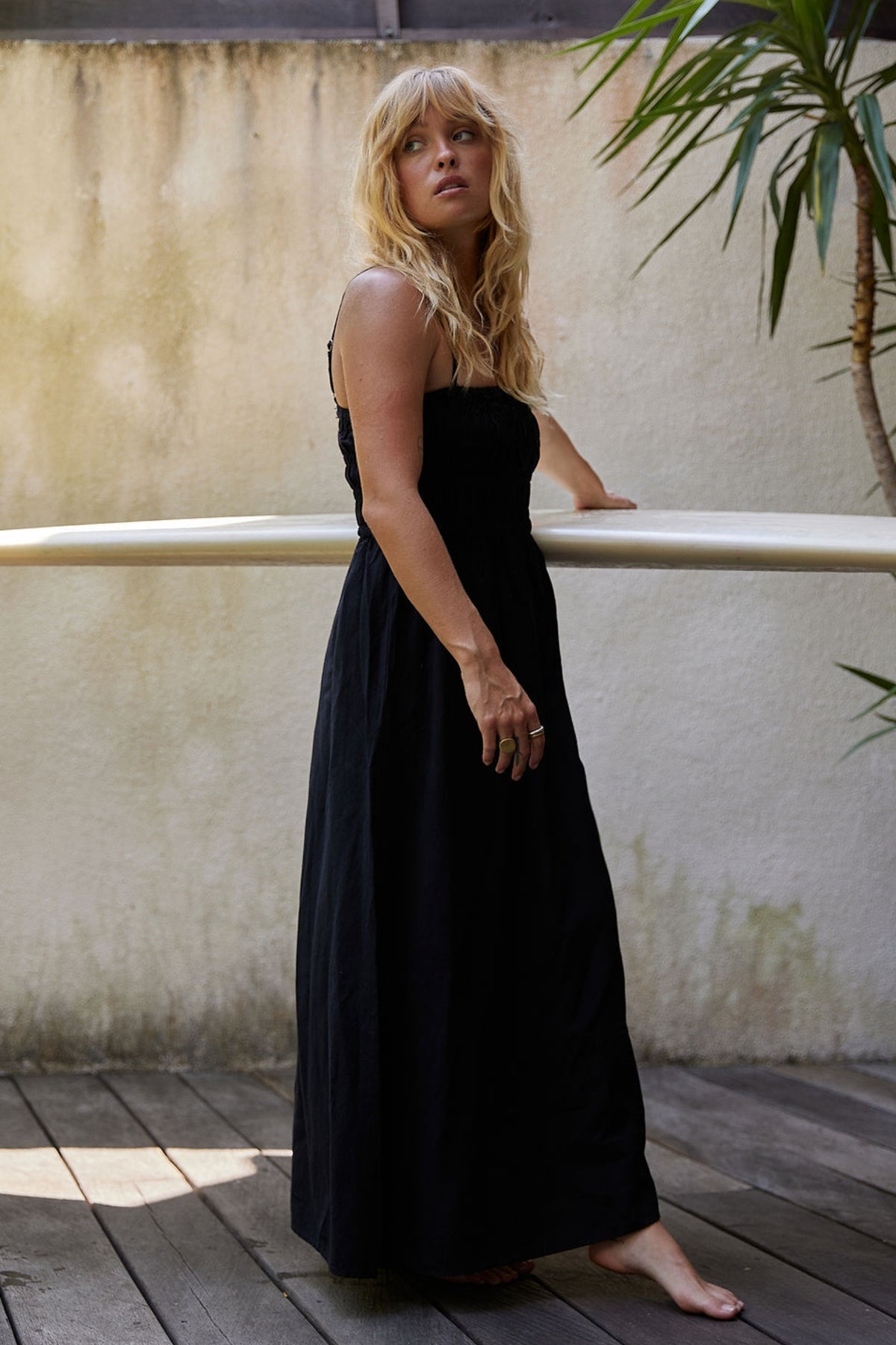 Classic Shirred Midi Dress Black  Rhythm New Zealand