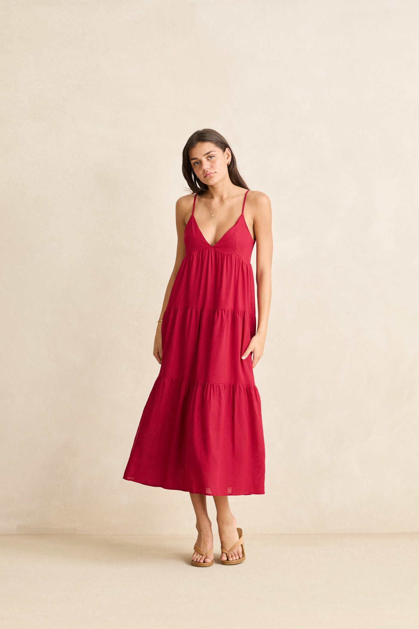 Classic Tiered Midi Dress Sangria