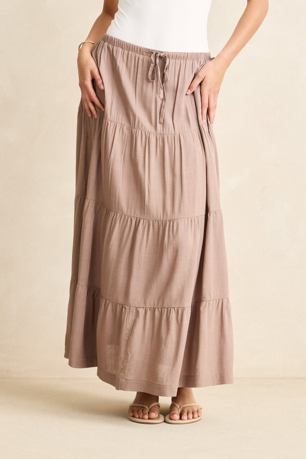 Classic Tiered Maxi Skirt Taupe