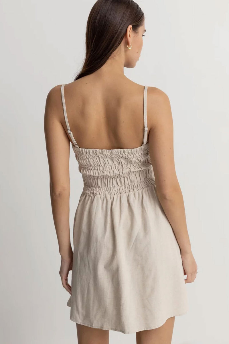 Classic Shirred Mini Dress Oat