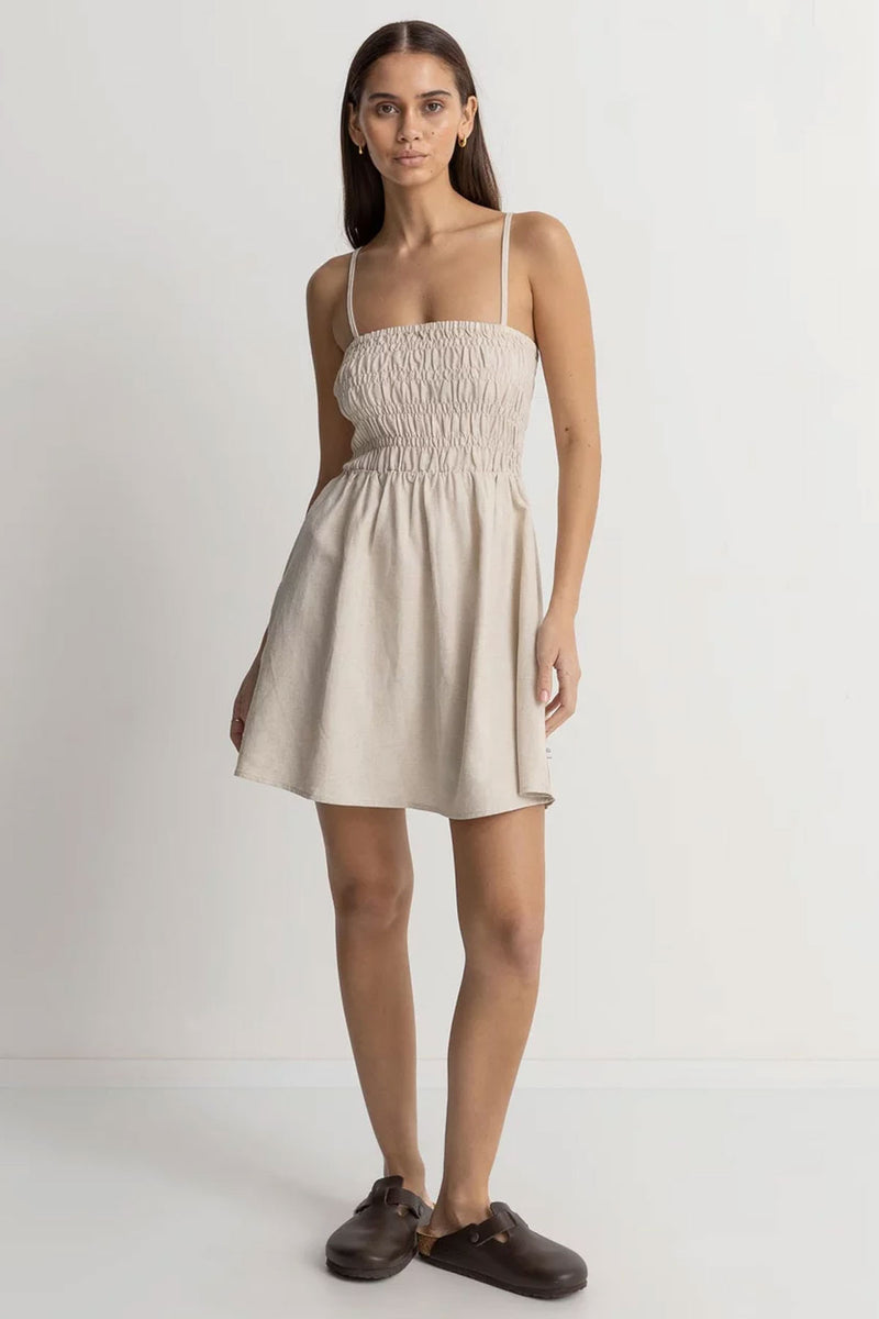 Classic Shirred Mini Dress Oat