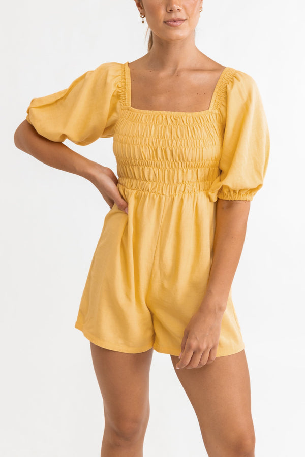 Maia Smocked Playsuit Butter