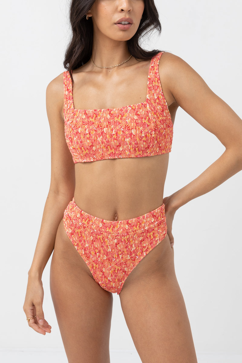 Zadie Floral Smocked Support Hidden Underwire Top Chilli