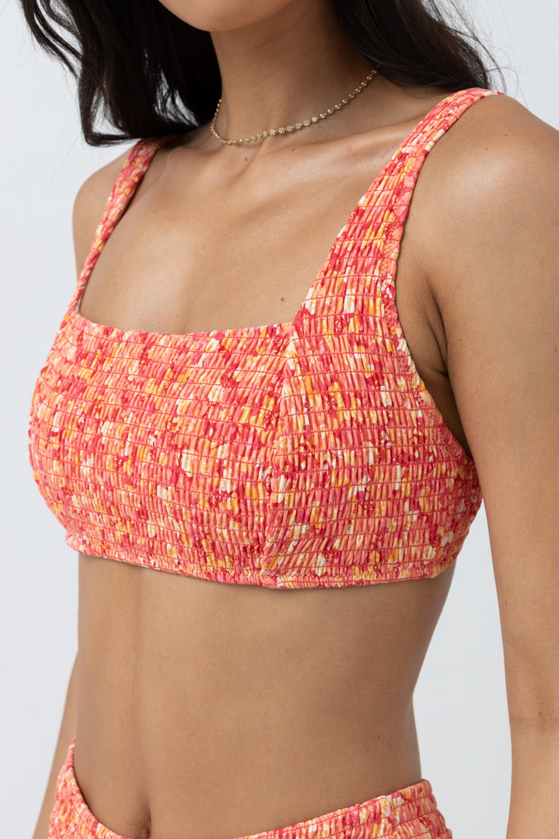 Zadie Floral Smocked Support Hidden Underwire Top Chilli