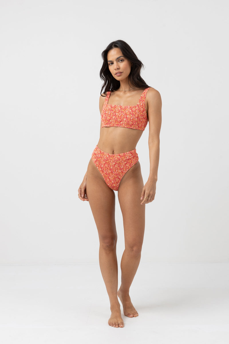 Zadie Floral Smocked Support Hidden Underwire Top Chilli