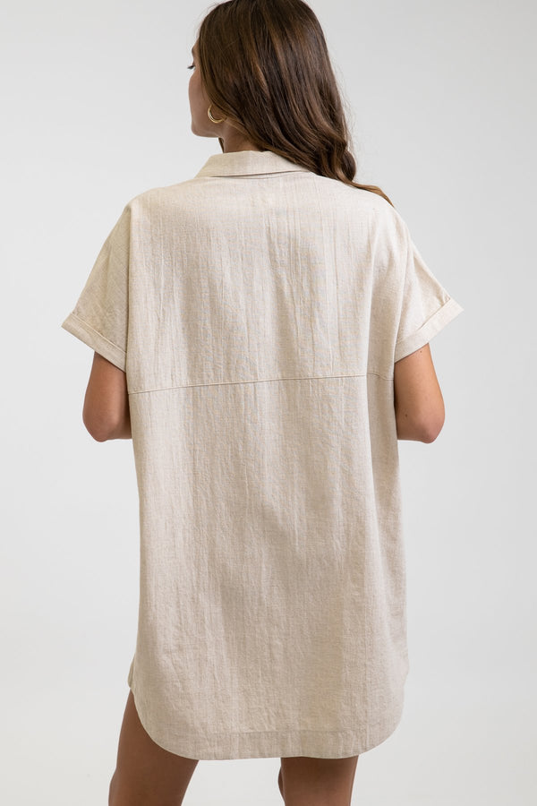 Classic Linen Shirt Dress Sand